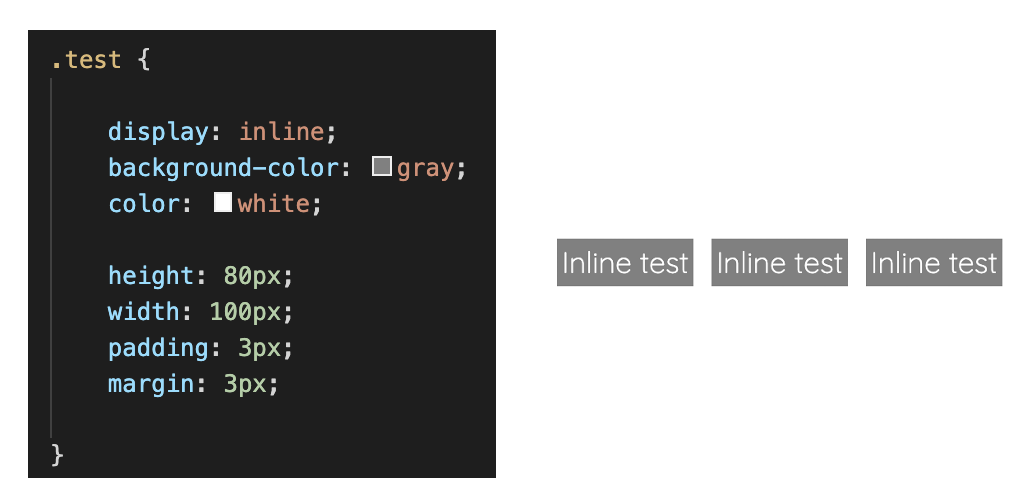 inline code example in CSS and output